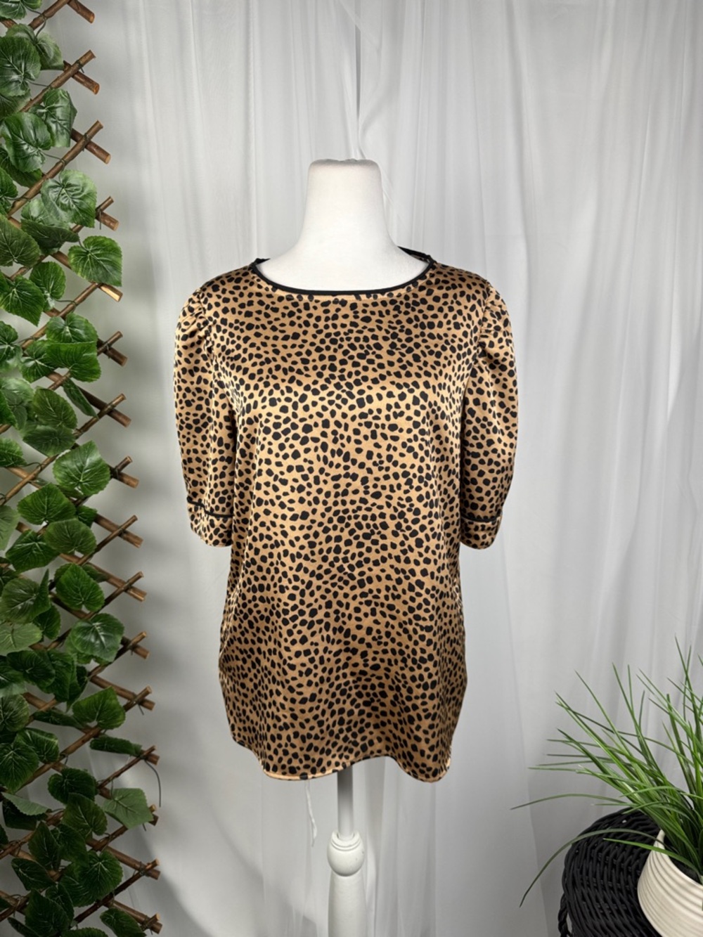 LOFT Leopard Print Blouse - Tan and Black